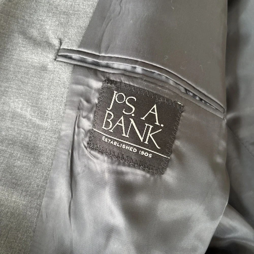 JOS A BANK 100% Wool 2 Piece Dark Gray Flat Front Suit 44L 36x‎ 30